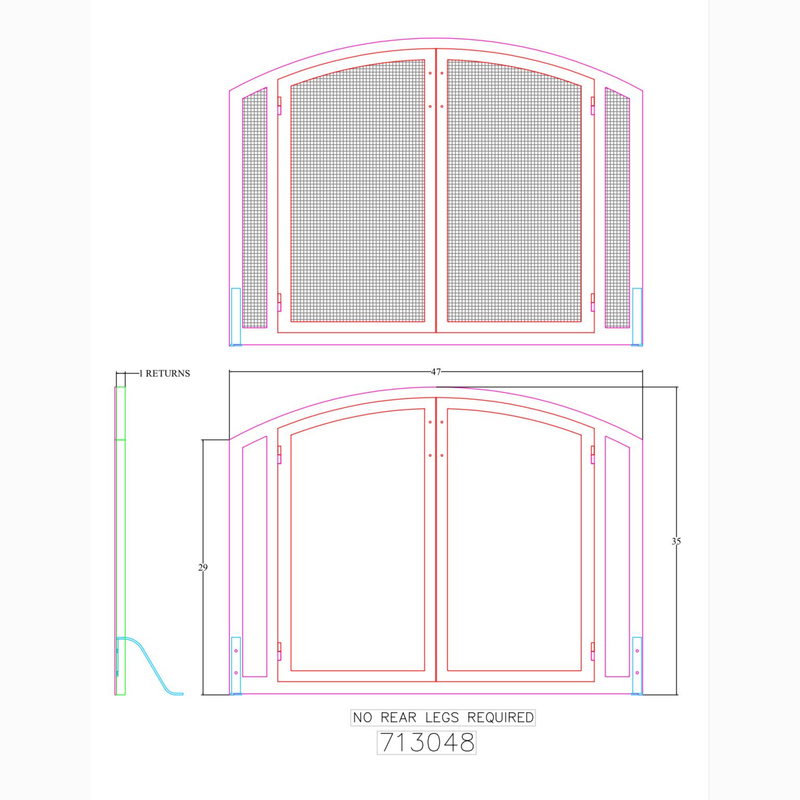 Custom Arched Fireplace Screen with operable doors / Classic Bronce Finish / Square Handles