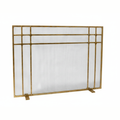 Custom Design Free Standing Fireplace Screen / Vintage Brass / Modern Feet / 63" W x 34" H