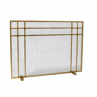 Custom Design Free Standing Fireplace Screen / Vintage Brass / Modern Feet / 63" W x 34" H
