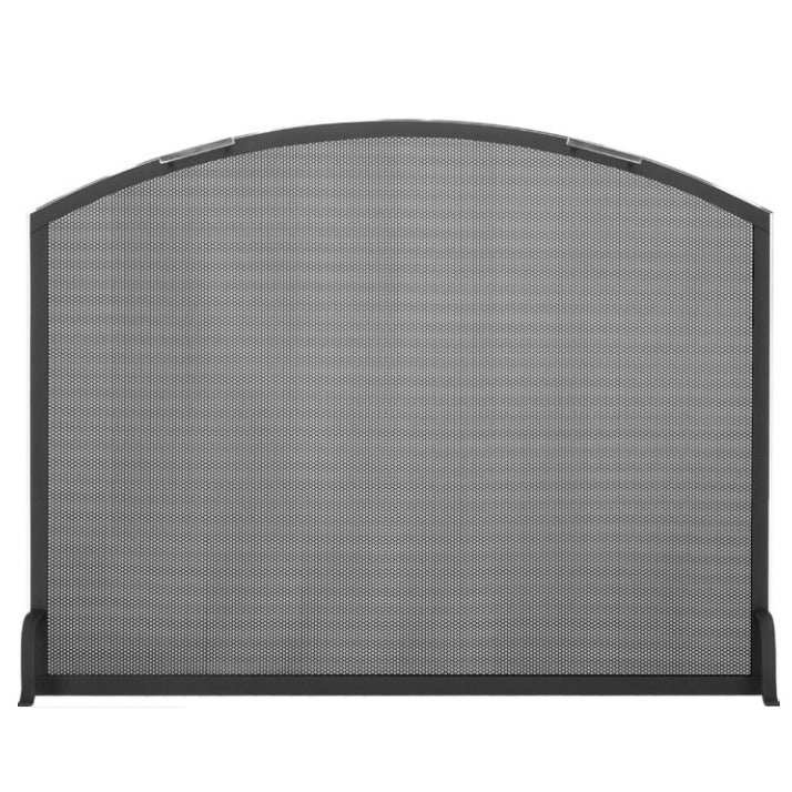 Custom steel arch fireplace screen with solid 3/16" steel frame and heavy gauge wire mesh
