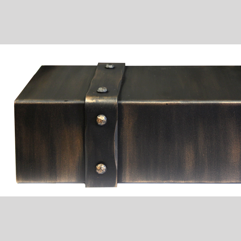 Custom Steel Mantel / 72" W x  8" H x 6" D / Black with Copper(Premium) without DECORATIVE BANDING + shipping to Canada $165