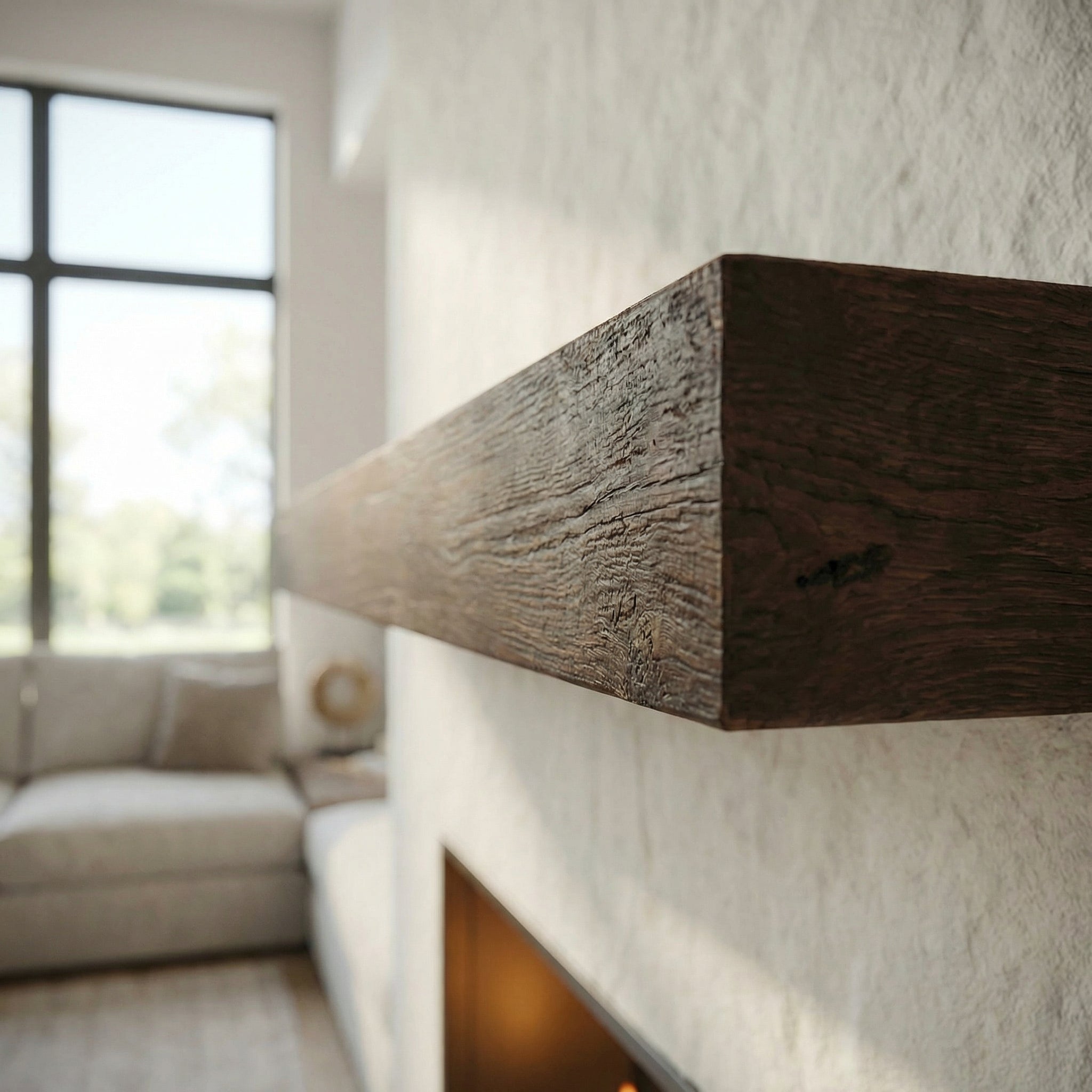 Flat Sawn Non-Combustible Concrete Mantel Shelf Roasted Chestnut Finish