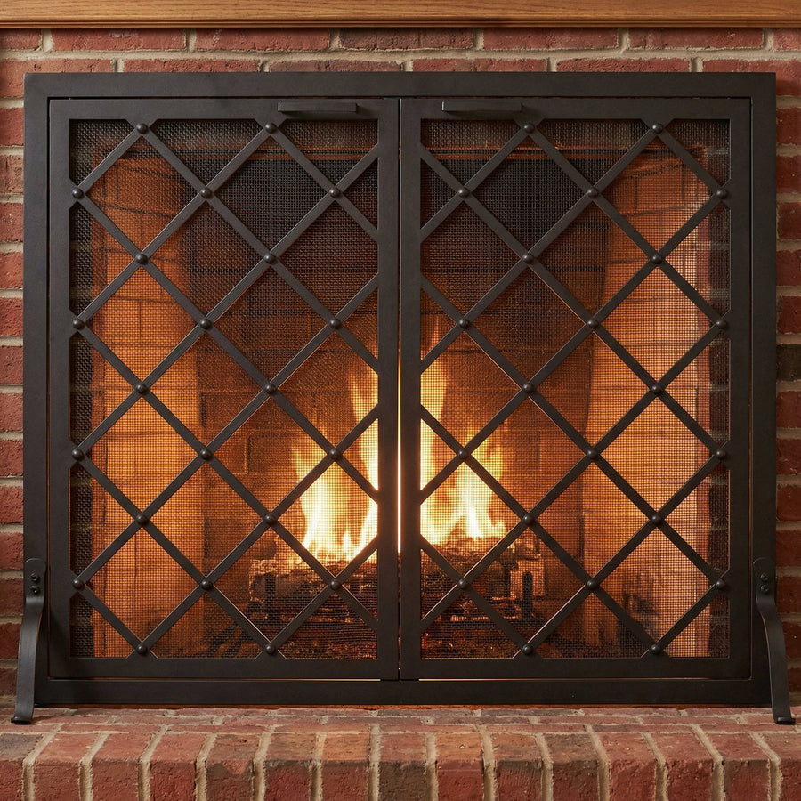 Free Standing Fireplace Screen with Doors – Custom Made Traditional Classic Courtyard