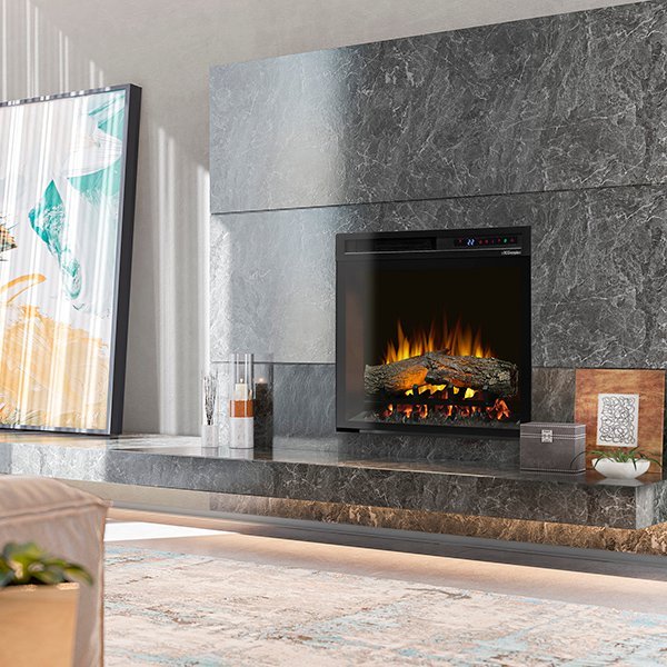 Dimplex 23" Multi-Fire XHD electric firebox with realistic Realogs flame effects and adjustable multi-flame technology