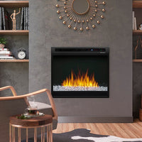 Dimplex 28" Multi-Fire XHD electric firebox with black glass surround and customizable flames