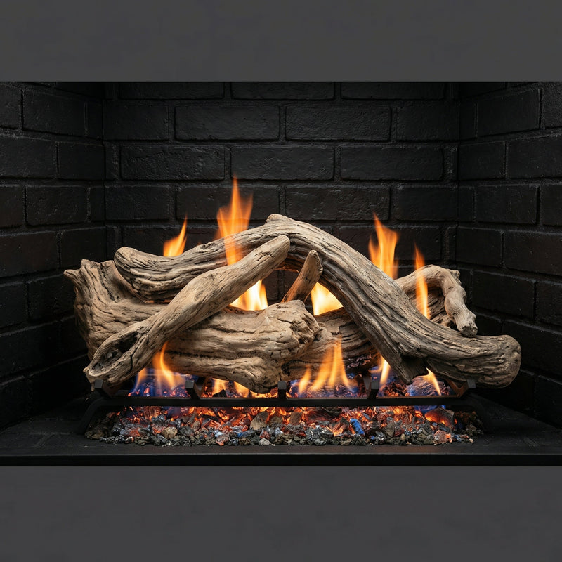 36" Driftwood Gas Log Set with realistic ceramic logs and glowing embers for vented fireplaces