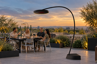 AI-generated outdoor design inspiration featuring black Eclipse Freestanding. Confirm selected model dimensions and finish.