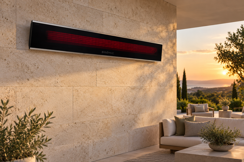 AI-generated outdoor design inspiration featuring a black Platinum Electric family example; selected wattages differ in length. Confirm selected model dimensions and finish.
