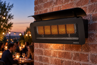 AI-generated outdoor design inspiration featuring black Tungsten Gas 500 with five burner panels. Confirm selected model dimensions and finish.