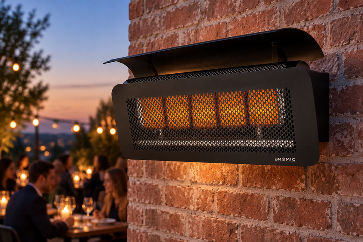 AI-generated outdoor design inspiration featuring black Tungsten Gas 500 with five burner panels. Confirm selected model dimensions and finish.