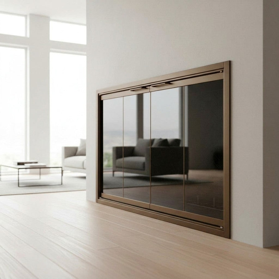 Fireplace Doors 33 5/16” W x 21” H / Overlap Fit / Honey Maple / Bi-Fold / Simplicity Handle / Clear Glass / Additional
