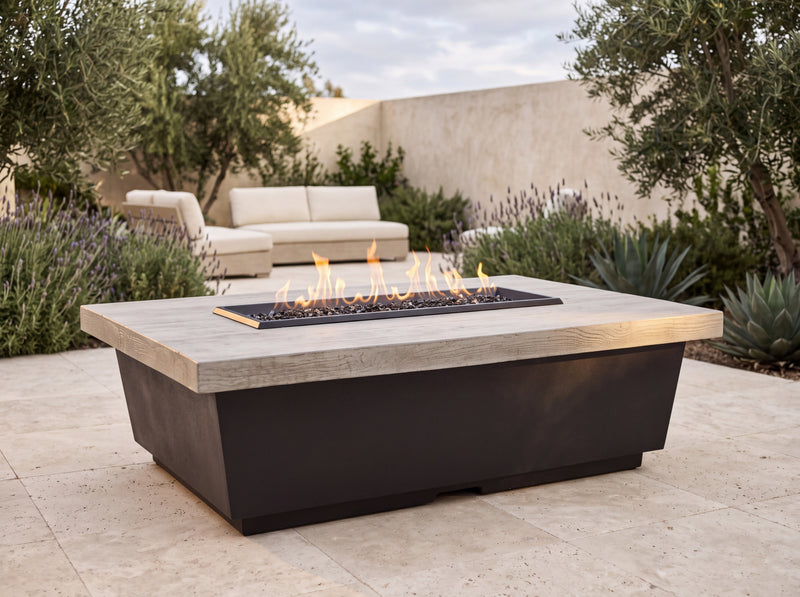 Silver Pine Contempo Rectangle Firetable — outdoor setting