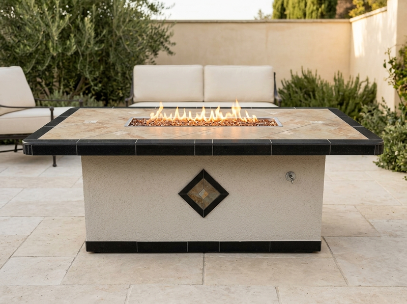 OPT-3660 Natural Stone Gas Fire Pit Table - 36" x 60" - NG — outdoor setting