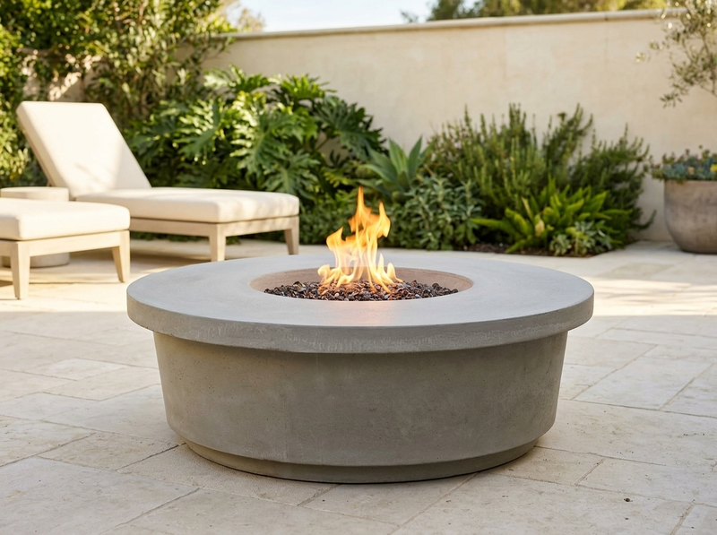 Contempo 47" Round Concrete Fire Pit Table | American Fyre Designs — outdoor setting