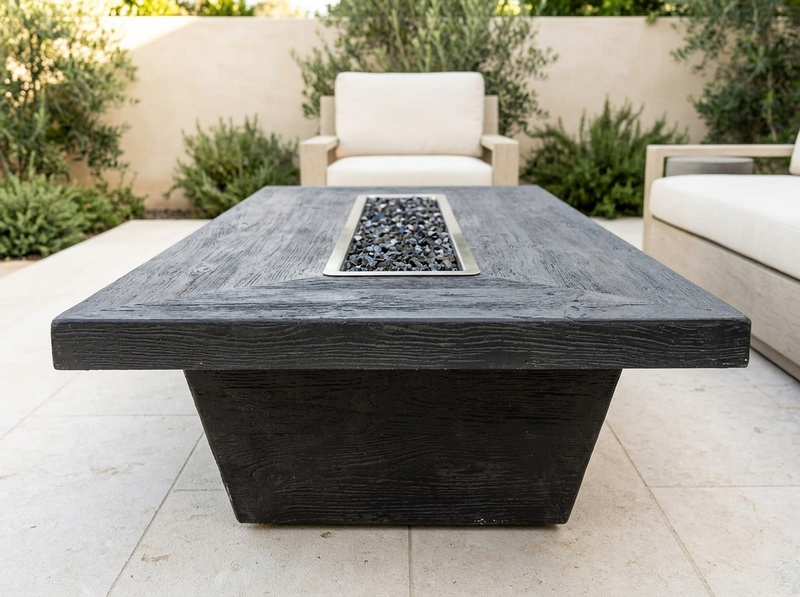 Carson - Low Profile 48" Rectangle Wood Grain Fire Pit Table | TOP — alternate view