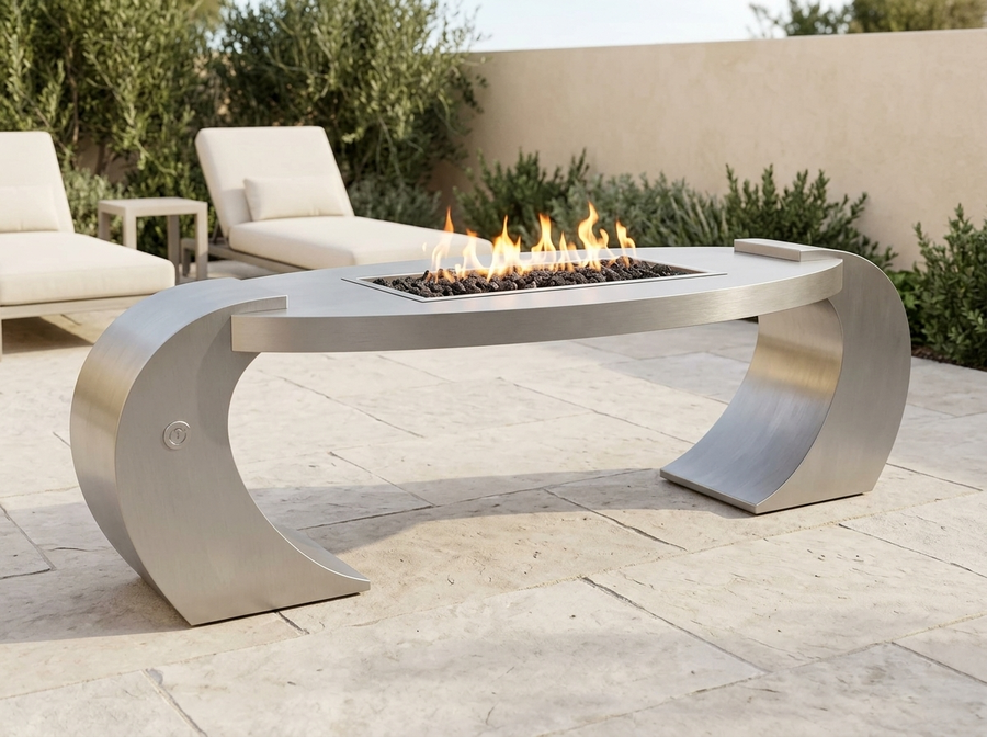 Vernon Oval Stainless Steel Fire Pit Table