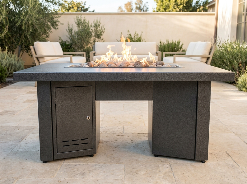 Alameda Rectangle Powder Coat Steel Fire Pit Table | The Outdoor Plus — alternate view