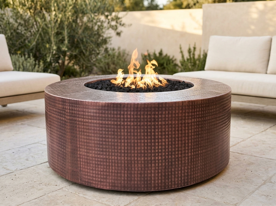 Unity Hammered Round Copper Fire Pit Table