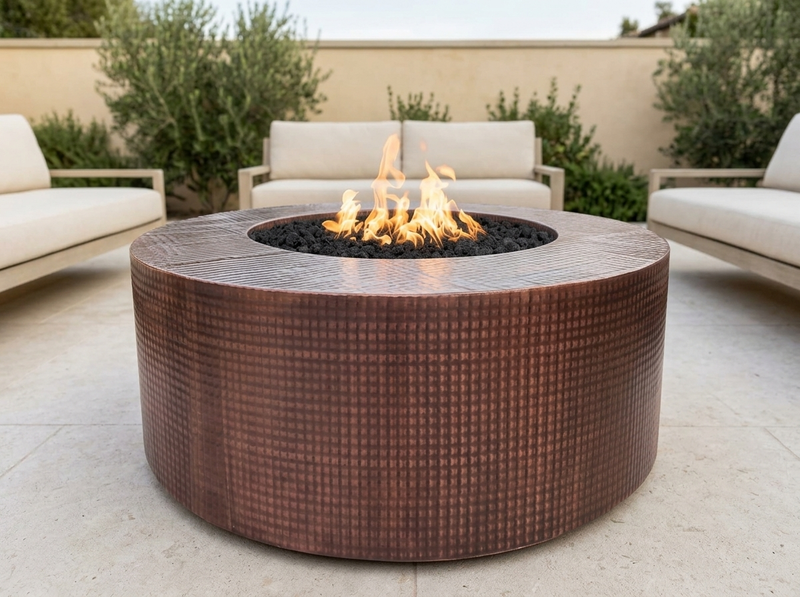 Unity Hammered Round Copper Fire Pit Table | The Outdoor Plus — alternate view