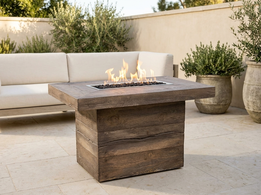 Alberta Rectangle Wood Grain Fire Pit Table