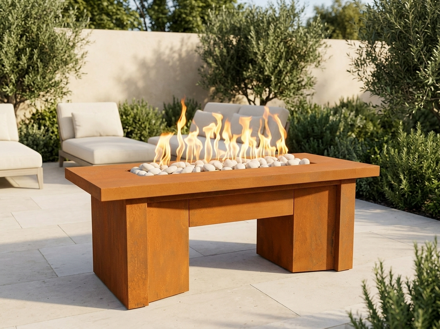 Alameda Rectangle Corten Steel Fire Pit Table