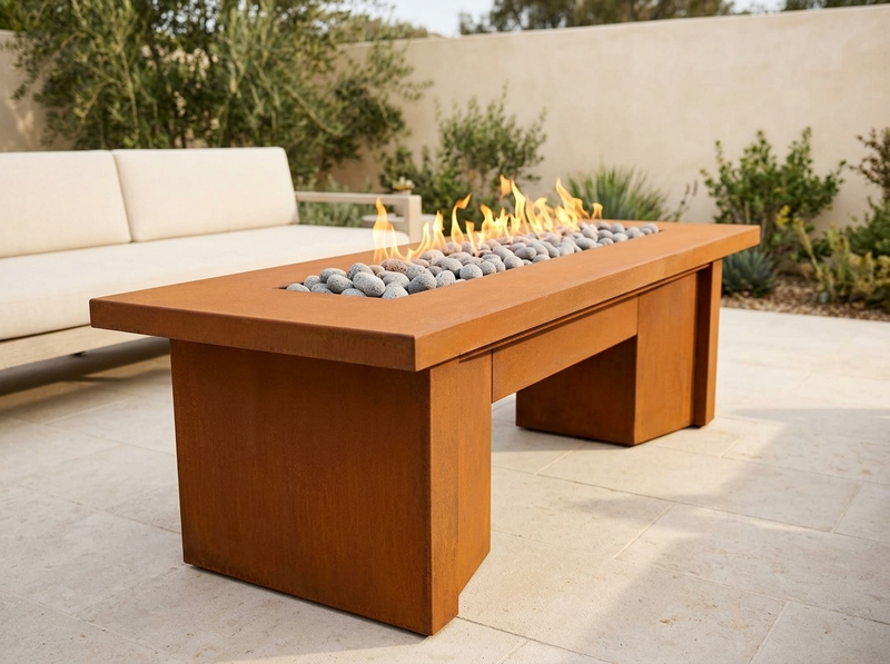 Alameda Rectangle Corten Steel Fire Pit Table | The Outdoor Plus — alternate view