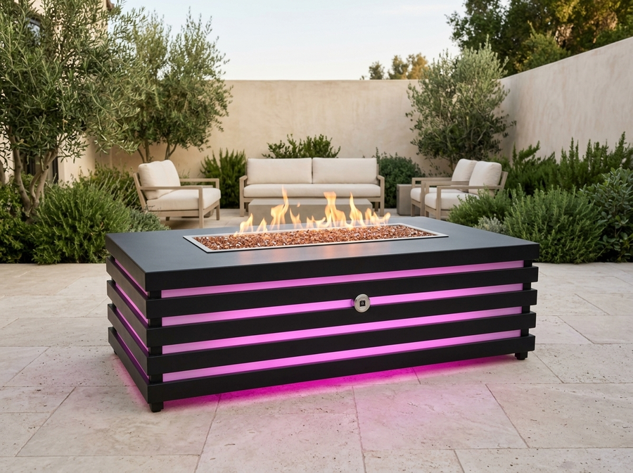 Amina Rectangle Powder Coat Steel Fire Pit Table