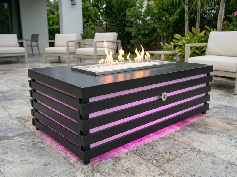 Amina Rectangle Powder Coat Steel Fire Pit Table | The Outdoor Plus — alternate view