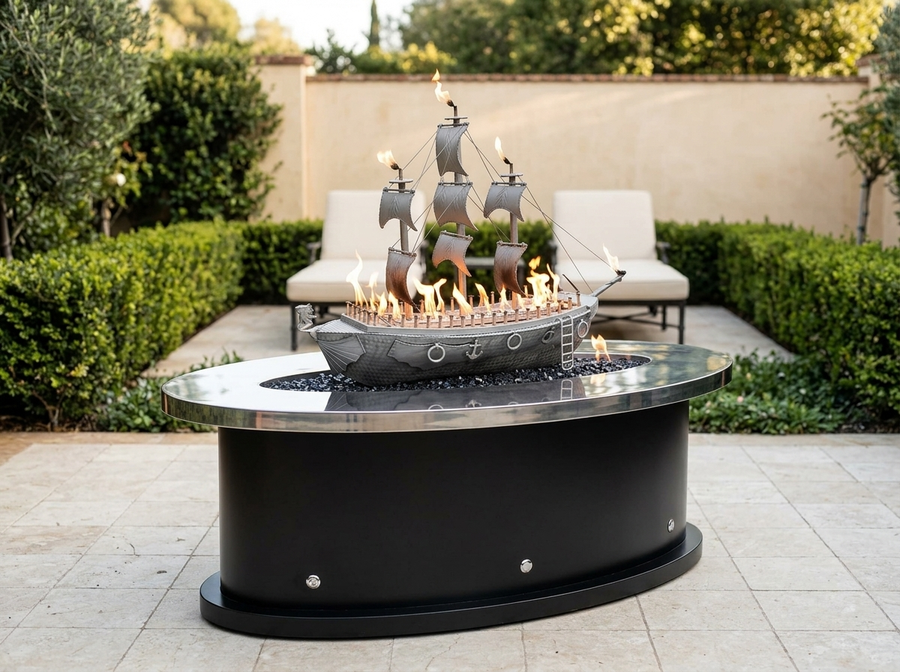 La Pinta Rectangle Powder Coat Steel Fire Pit Table