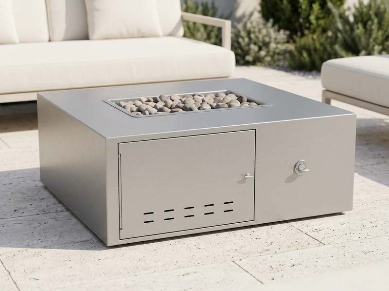Gallaway Low Profile Rectangle Powder Coat Steel Fire Pit Table | TOP — outdoor setting