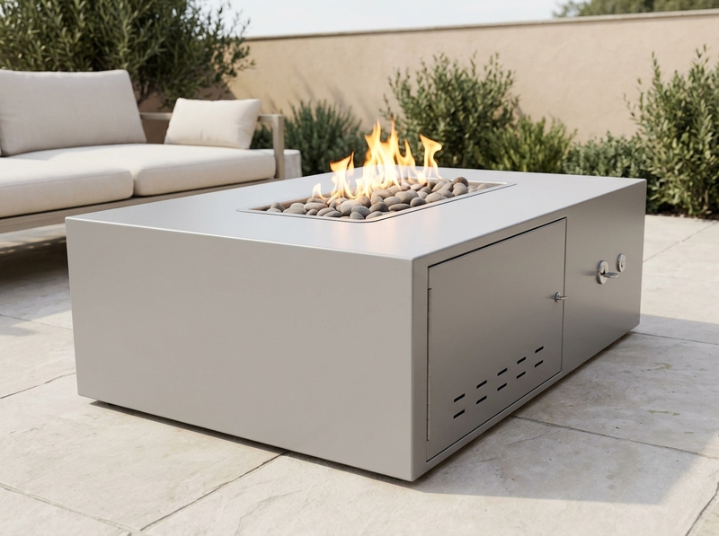 Gallaway Low Profile Rectangle Powder Coat Steel Fire Pit Table | TOP — alternate view
