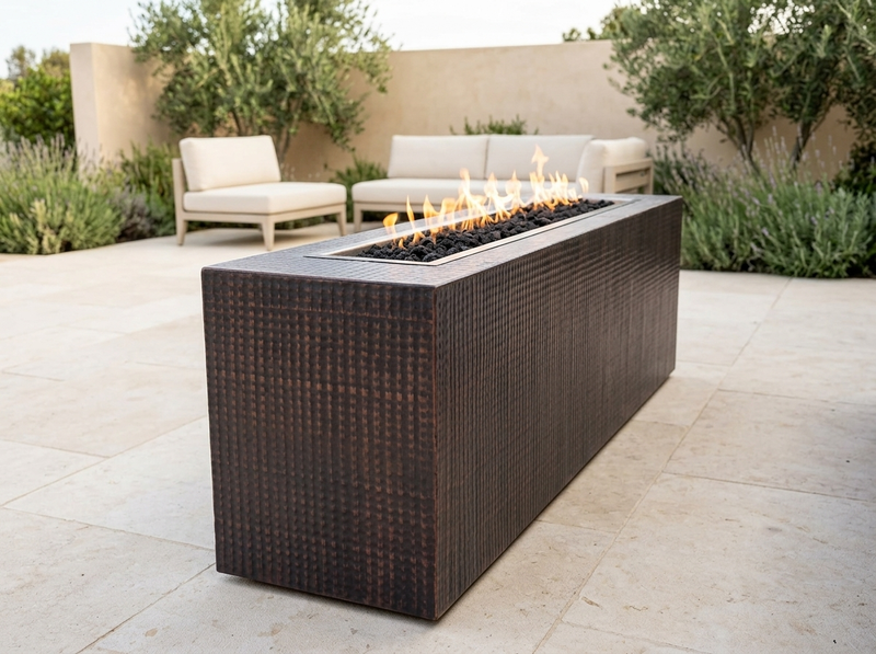 Carmen Hammered Rectangle Copper Fire Pit Table | The Outdoor Plus — alternate view