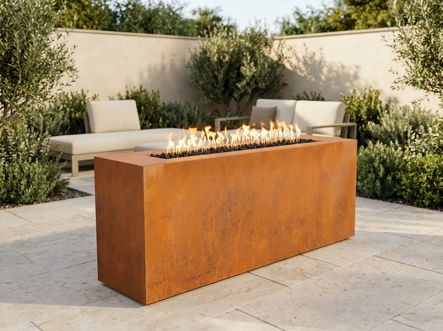 Carmen Rectangle Corten Steel Fire Pit Table