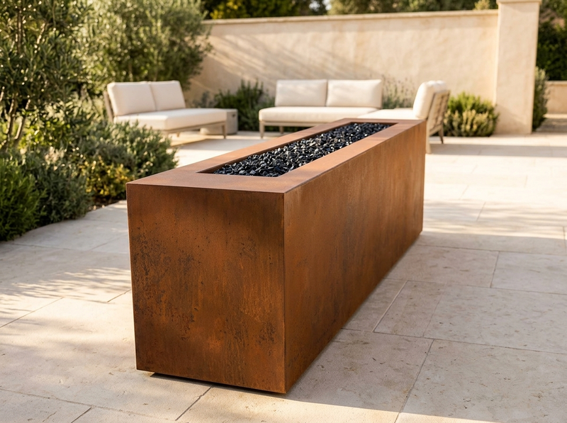 Carmen Rectangle Corten Steel Fire Pit Table | The Outdoor Plus — alternate view