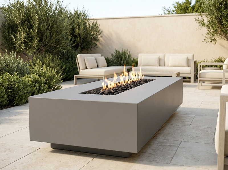 Cabo Linear Rectangle Powder Coat Steel Fire Pit Table | TOP — alternate view
