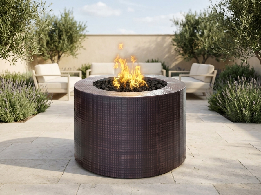 Beverly Hammered Round Copper Fire Pit Table