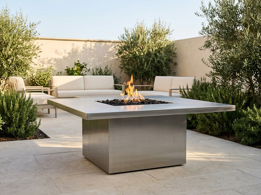 Bella Square Stainless Steel Fire Pit Table