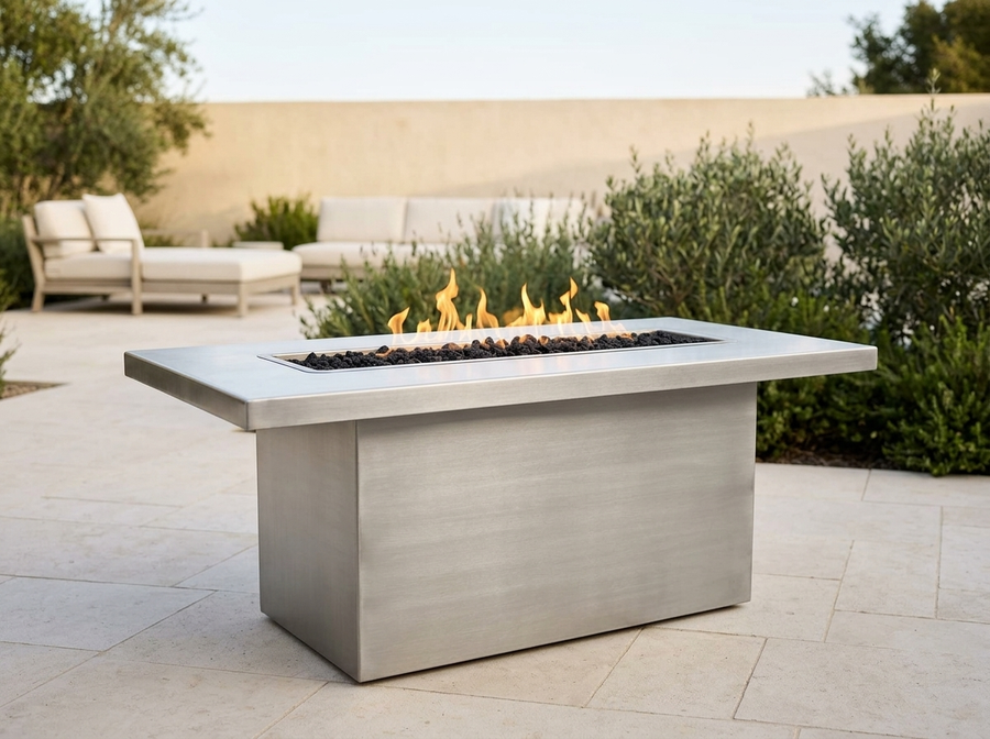 Bella Linear Rectangle Stainless Steel Fire Pit Table