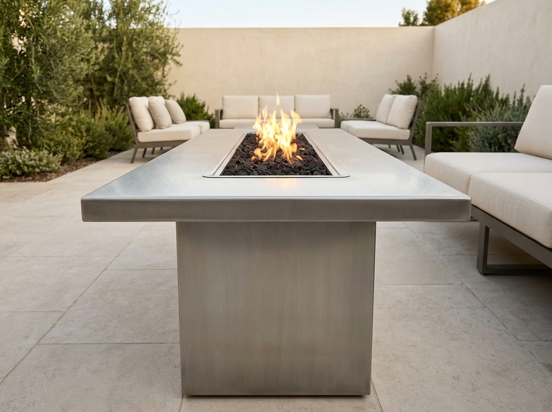 Bella Linear Rectangle Stainless Steel Fire Pit Table | TOP — alternate view