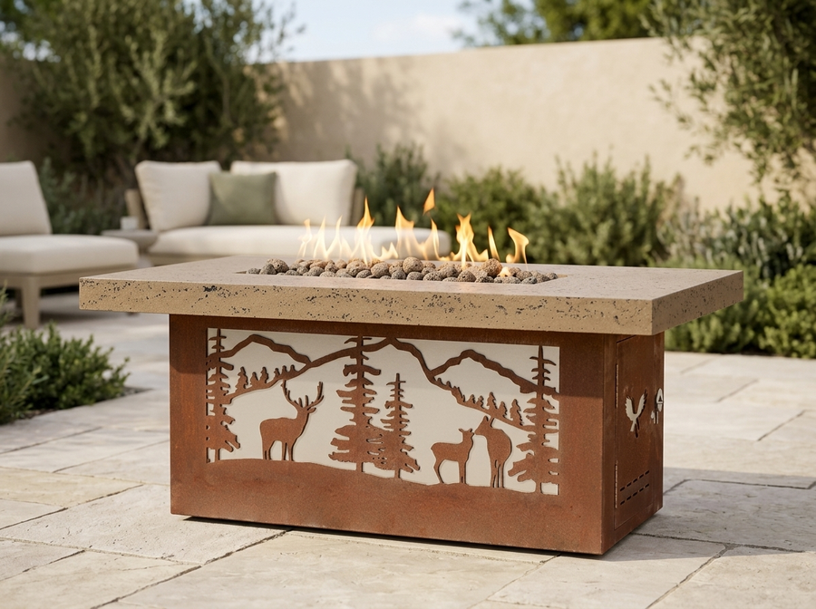 Outback Deer Country Rectangle Corten Steel Fire Pit Table