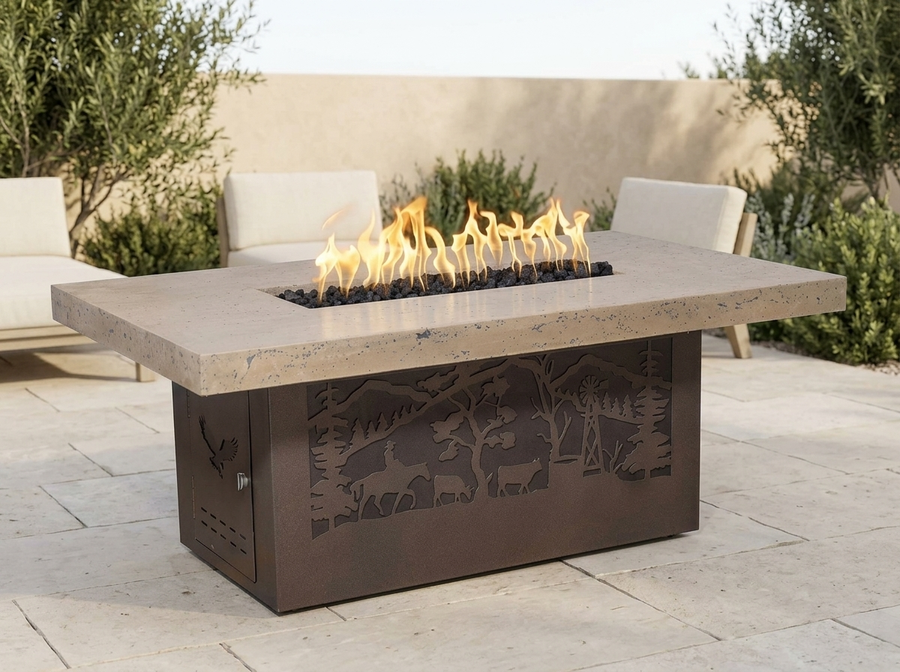 Outback Cattle Ranch Rectangle Concrete Fire Pit Table