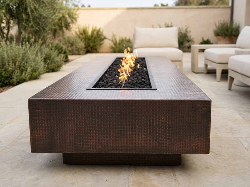 Coronado Hammered Rectangle Copper Fire Pit Table | The Outdoor Plus — alternate view