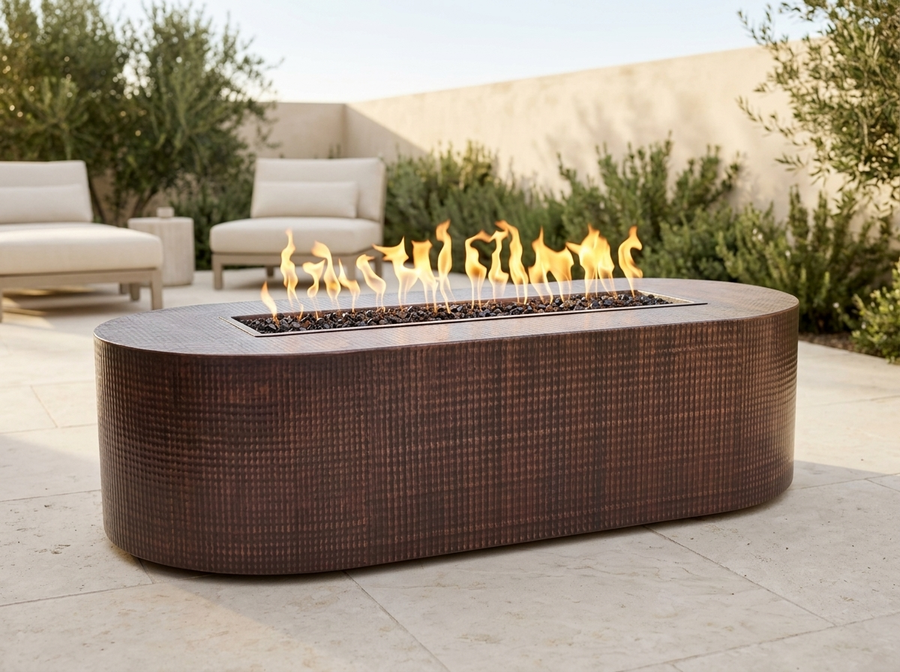 Bispo Hammered Rectangle Copper Fire Pit Table
