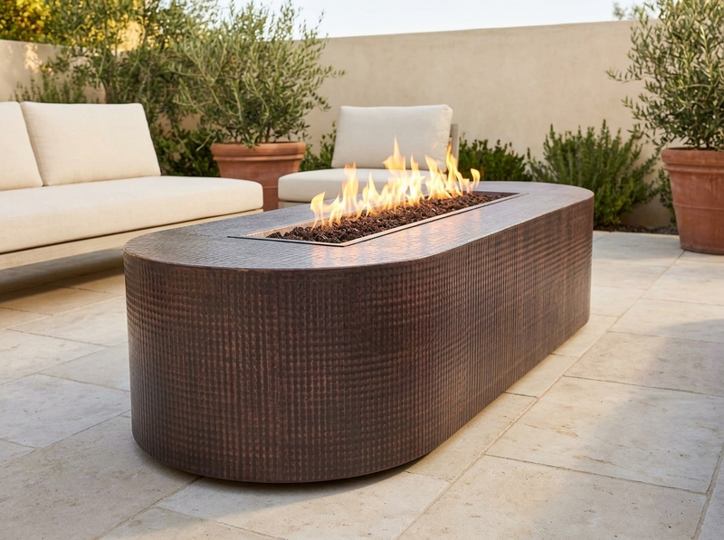 Bispo Hammered Rectangle Copper Fire Pit Table | The Outdoor Plus — alternate view