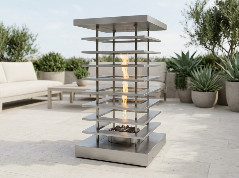 High - Rise Fire Tower Rectangle Stainless Steel Fire Pit Table | TOP — alternate view