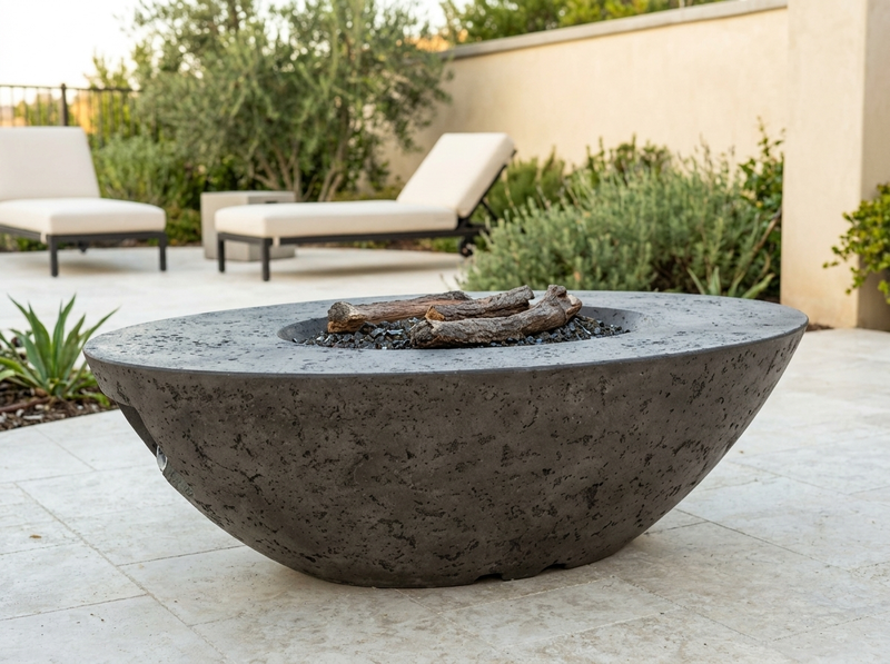 Calais 60" Oval Concrete Fire Pit Table | American Fyre Designs — outdoor setting