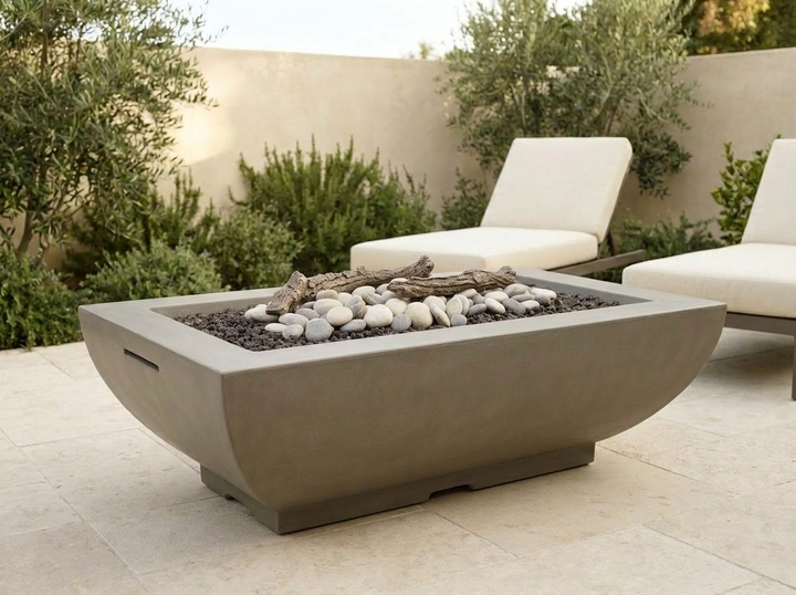 American Fyre Designs Bordeaux 50" Rectangle Gas Fire Bowl — outdoor setting