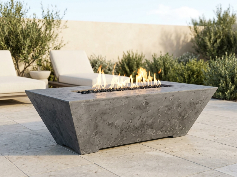 Grand Canyon Olympus Rectangular GFRC Fire Pit Table - 60" x 30" x 18" Gray, Propane — outdoor setting