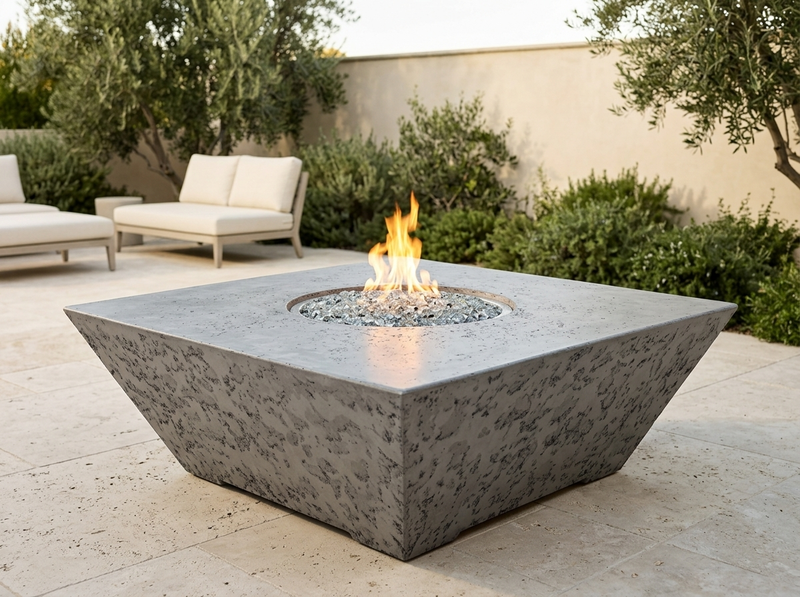 Grand Canyon Olympus Square 48" GFRC Gas Fire Table - Gray, Propane — outdoor setting