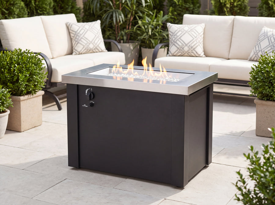 Providence Stainless Steel Crystal Gas Fire Pit Table